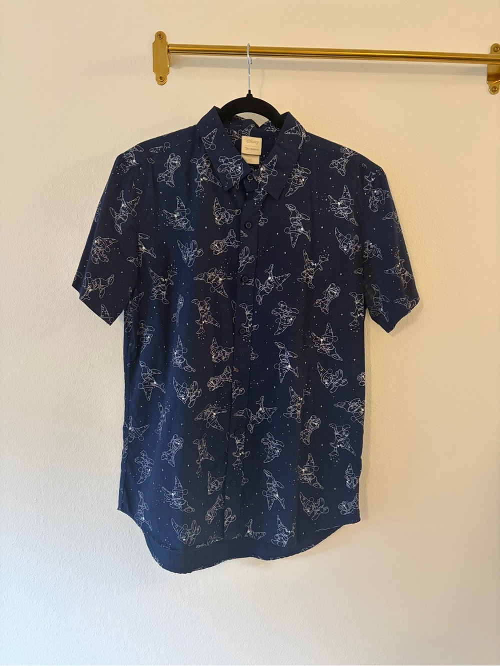 Disney Navy Short-Sleeve Button-Up Shirt with White Character Print